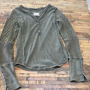 Free people Boho Knit Button Henley Top - Olive Green